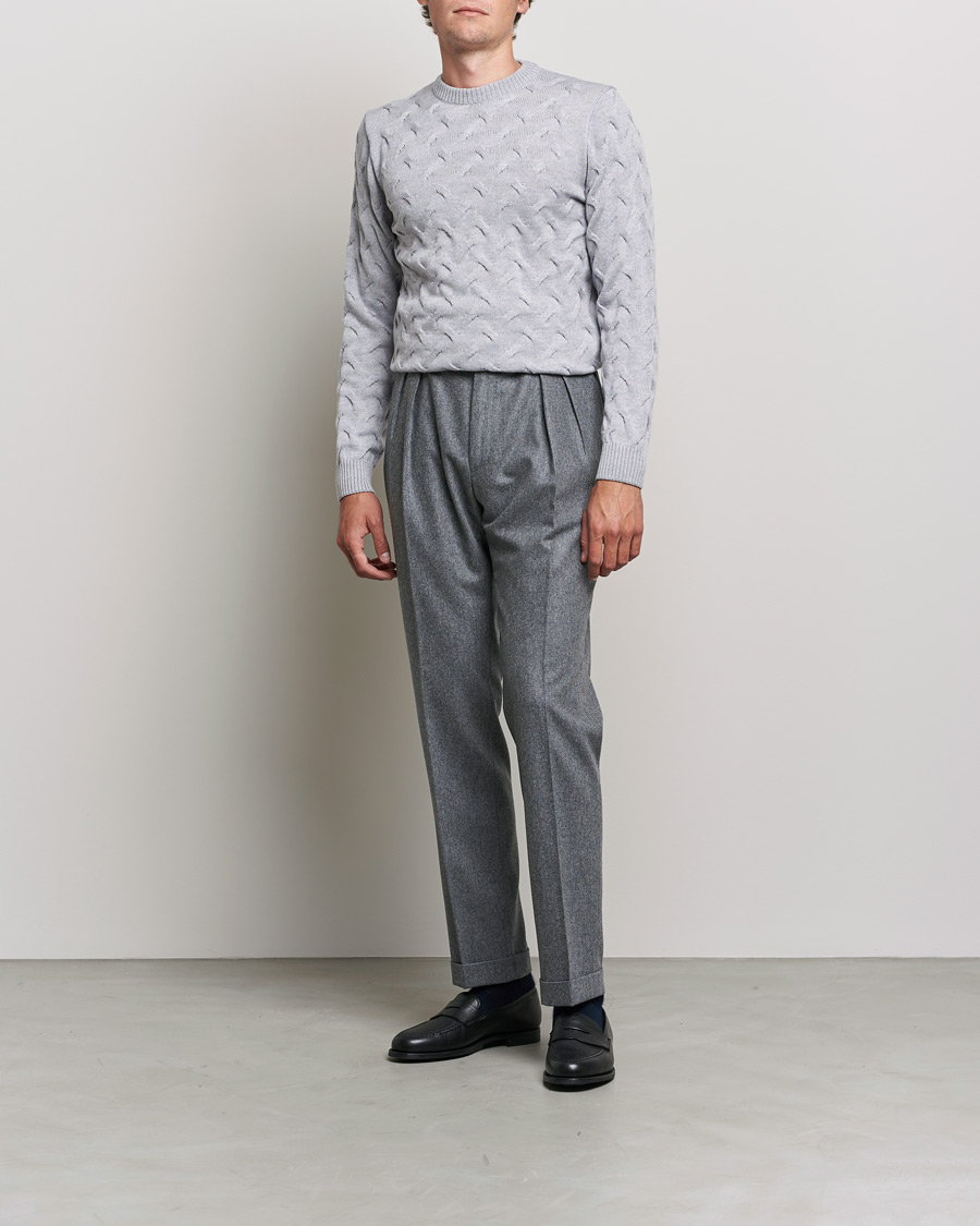 Uomini | Maglieria | Stenströms | Heavy Cable Merino Crew Neck Light Grey