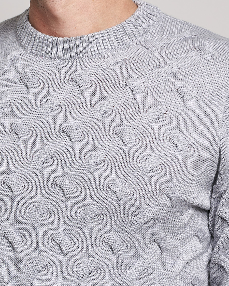 Uomini | Maglieria | Stenströms | Heavy Cable Merino Crew Neck Light Grey