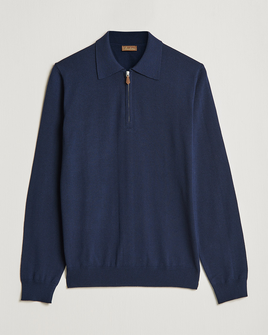 Uomini | Maglieria | Stenströms | Merino Half Zip Polo Navy