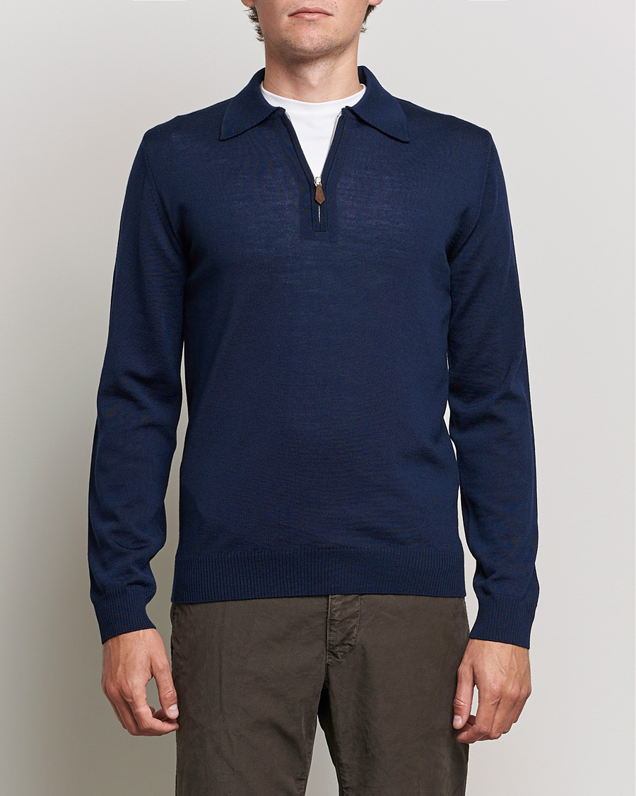 Uomini | Maglieria | Stenströms | Merino Half Zip Polo Navy