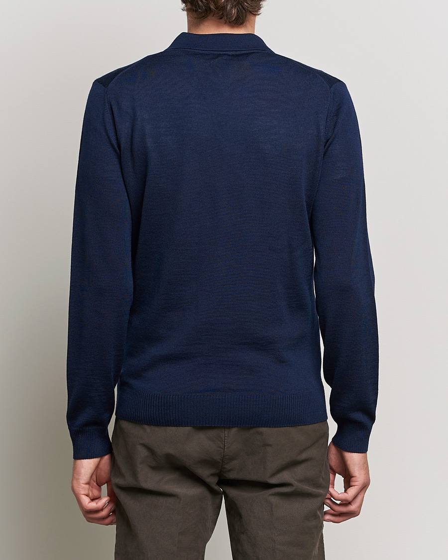 Uomini | Maglieria | Stenströms | Merino Half Zip Polo Navy