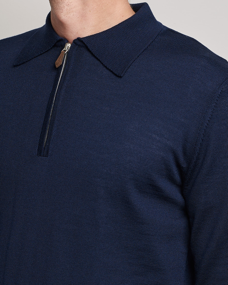 Uomini | Maglieria | Stenströms | Merino Half Zip Polo Navy