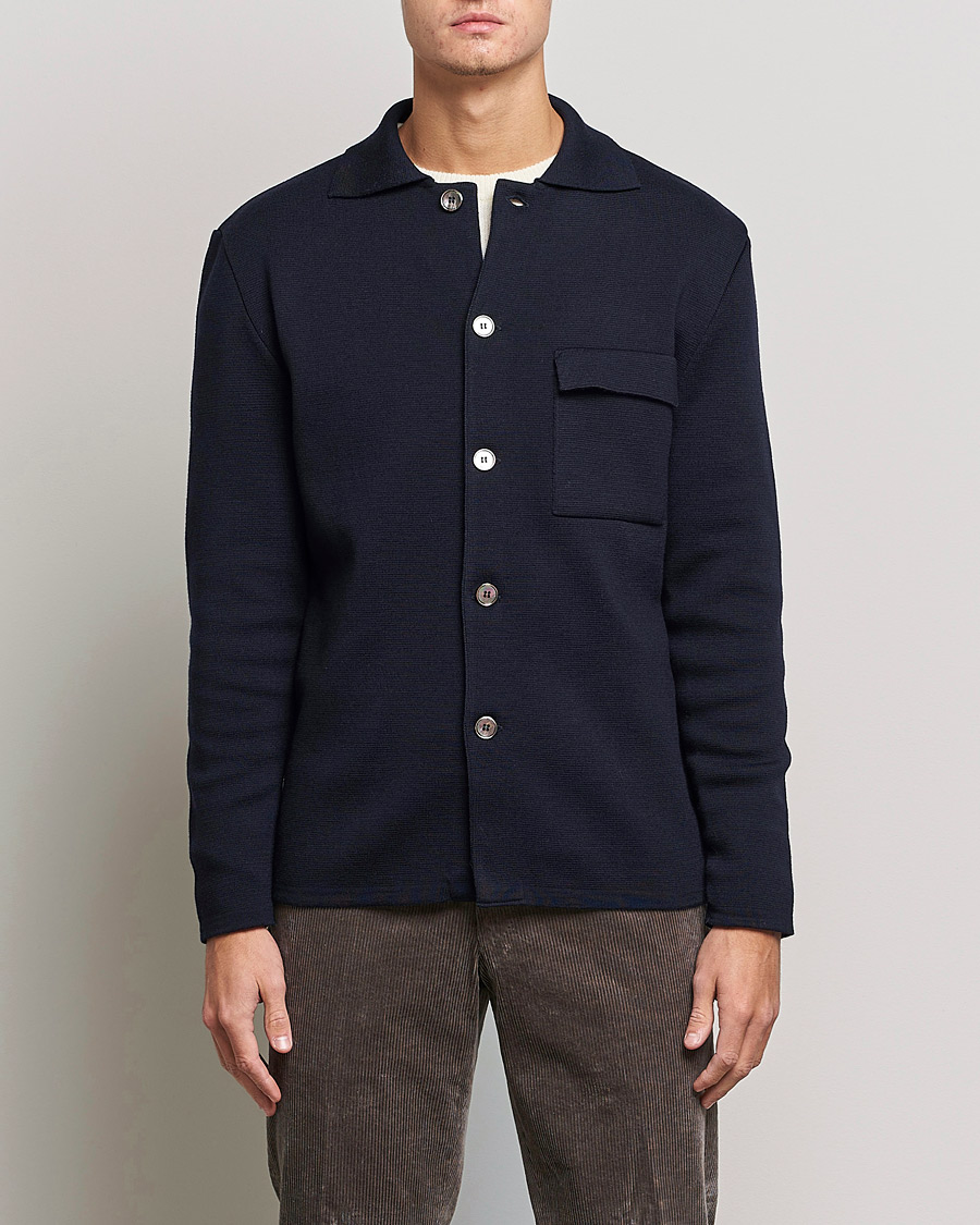 Uomini | Maglieria | Stenströms | Merino Chest Pocket Cardigan Navy