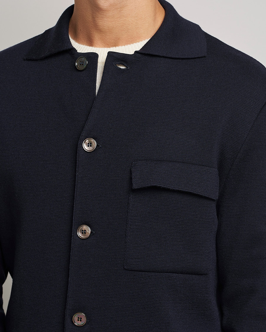 Uomini | Maglieria | Stenströms | Merino Chest Pocket Cardigan Navy