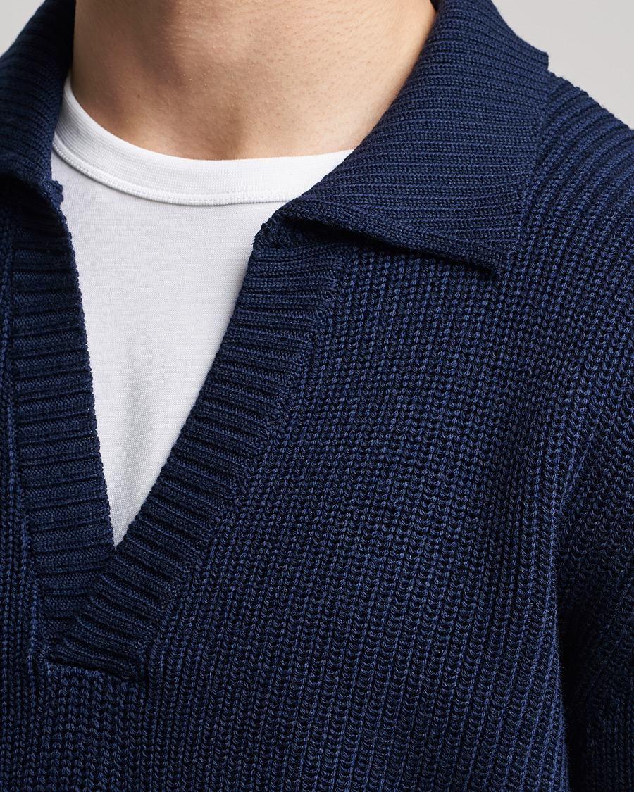 Uomini | Maglieria | Stenströms | Chunky Merino Polo Navy