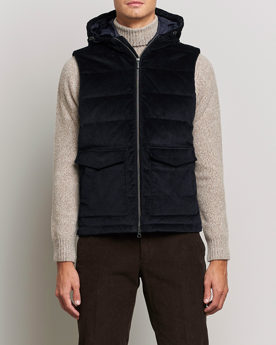 Uomini | Giacche | Stenströms | Hooded Corduroy Vest Navy
