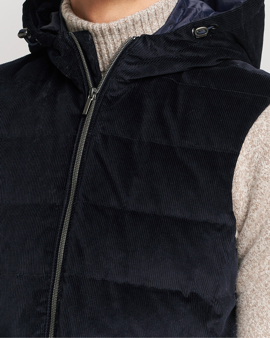 Uomini | Giacche | Stenströms | Hooded Corduroy Vest Navy