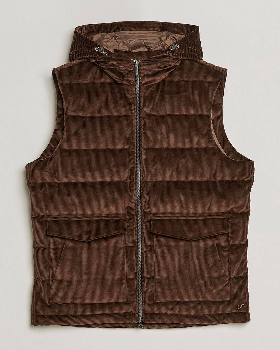 Uomini | Giacche | Stenströms | Hooded Corduroy Vest Brown