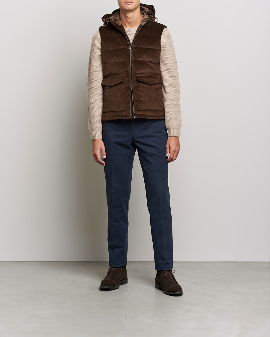 Uomini | Giacche | Stenströms | Hooded Corduroy Vest Brown