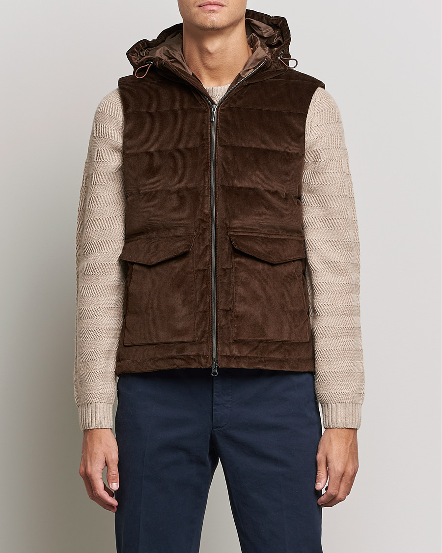 Uomini | Giacche | Stenströms | Hooded Corduroy Vest Brown