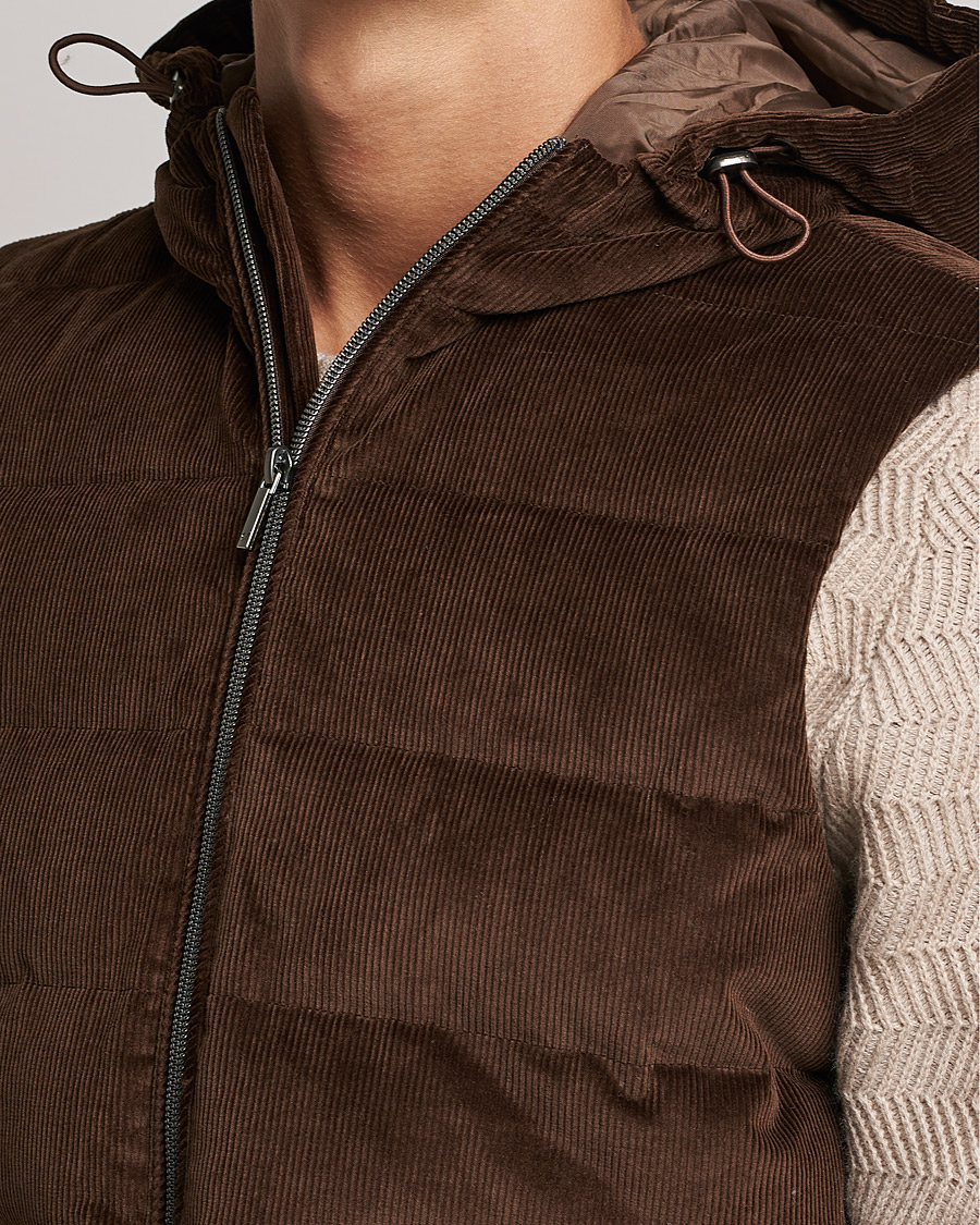 Uomini | Giacche | Stenströms | Hooded Corduroy Vest Brown