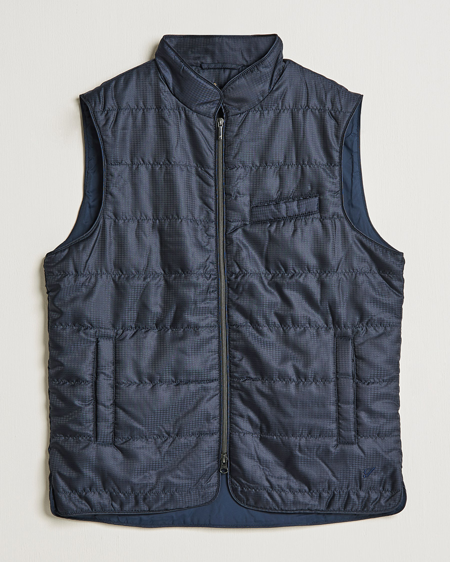 Uomini | Giacche | Stenströms | Houndstooth Padded Nylon Vest Navy