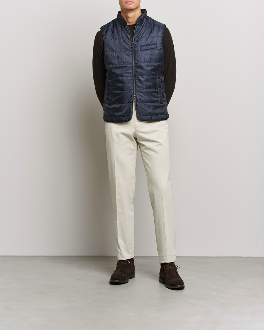 Uomini | Giacche | Stenströms | Houndstooth Padded Nylon Vest Navy