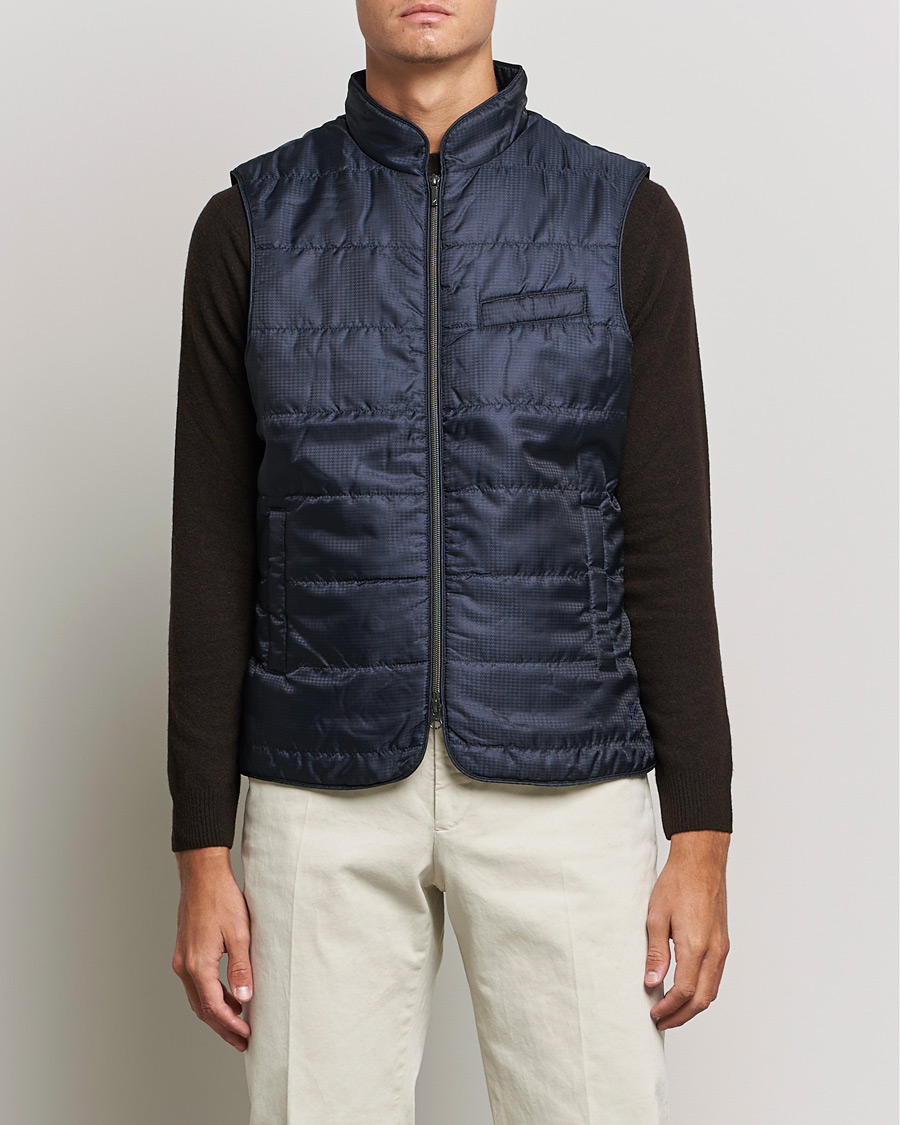 Uomini | Giacche | Stenströms | Houndstooth Padded Nylon Vest Navy