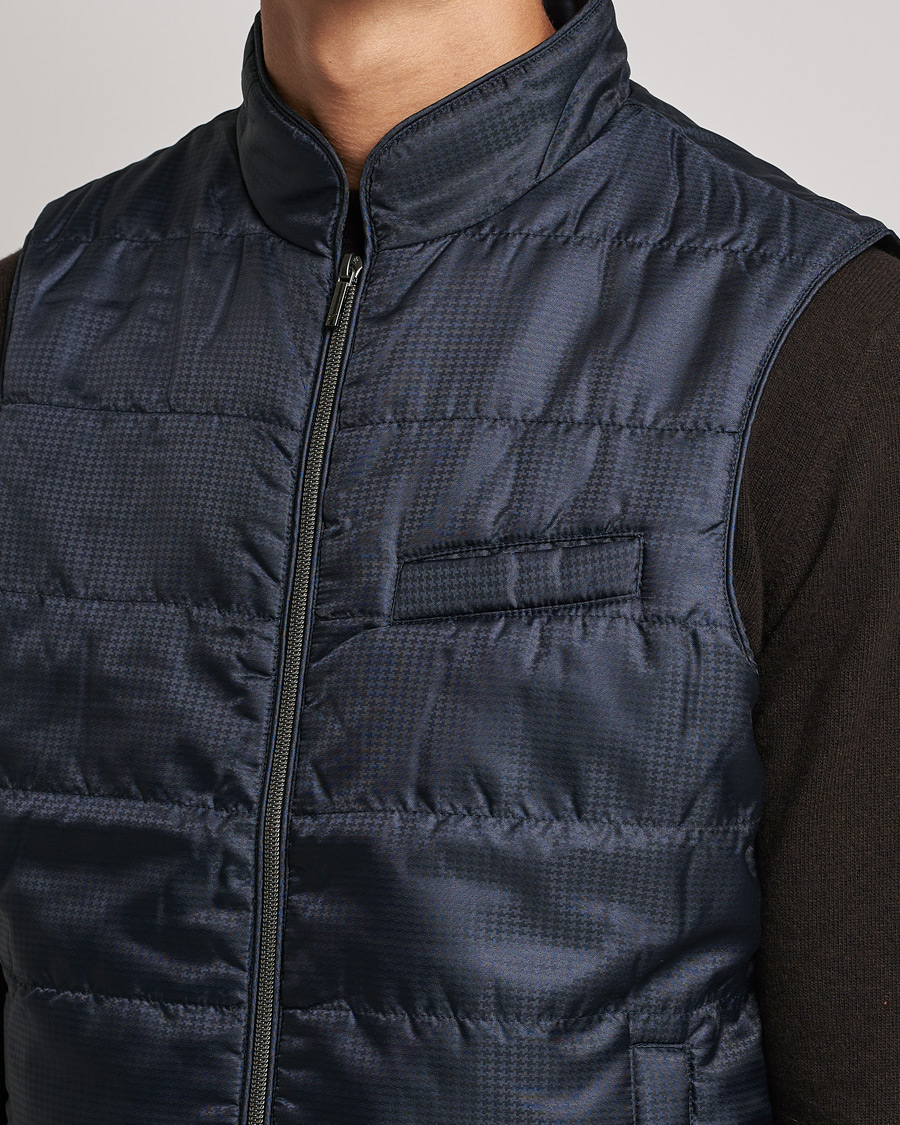 Uomini | Giacche | Stenströms | Houndstooth Padded Nylon Vest Navy