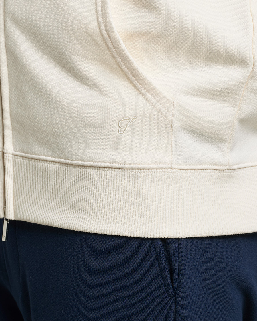 Uomini | Maglieria | Stenströms | Cotton Jersey Full Zip Hoodie Creme White