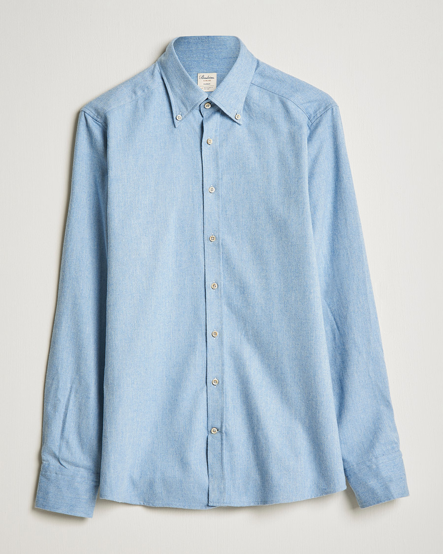 Uomini | Camicie | Stenströms | Slimline Flannel Shirt Light Blue