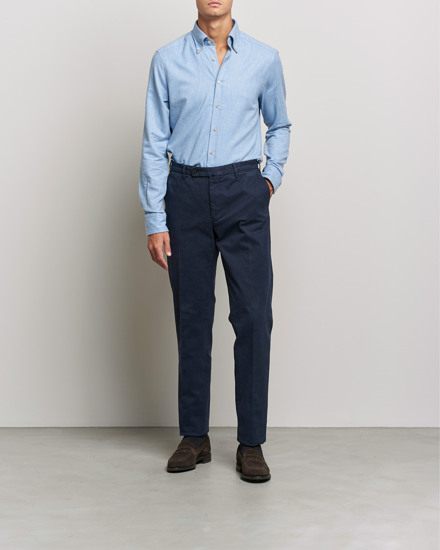 Uomini | Camicie | Stenströms | Slimline Flannel Shirt Light Blue