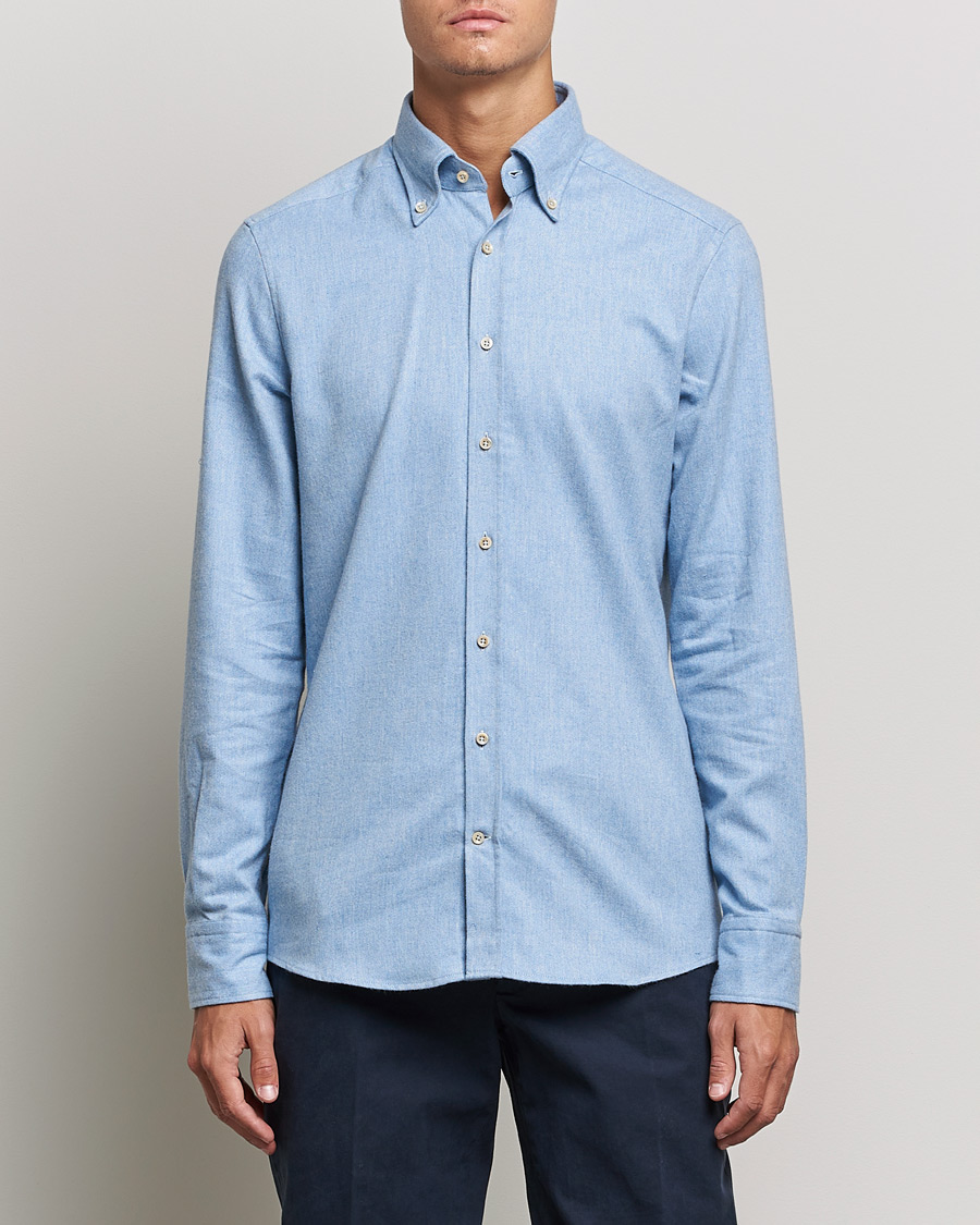 Uomini | Camicie | Stenströms | Slimline Flannel Shirt Light Blue