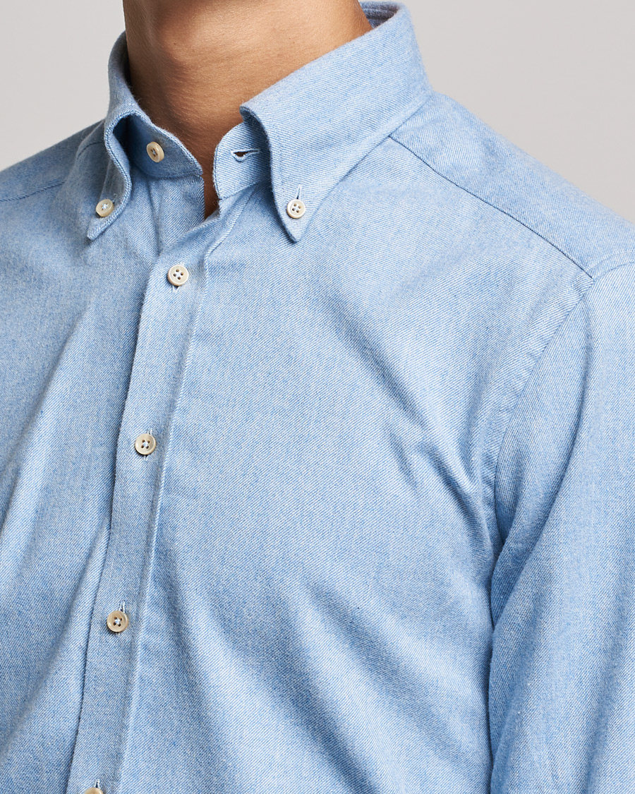Uomini | Camicie | Stenströms | Slimline Flannel Shirt Light Blue