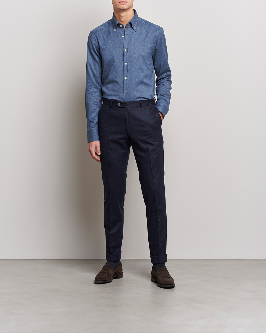 Uomini | Camicie | Stenströms | Slimline Flannel Shirt Blue