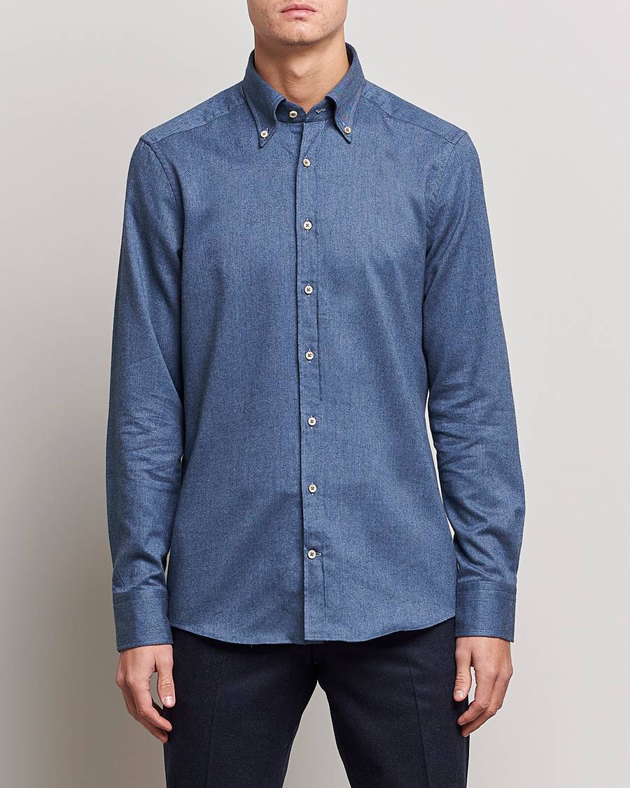 Uomini | Camicie | Stenströms | Slimline Flannel Shirt Blue