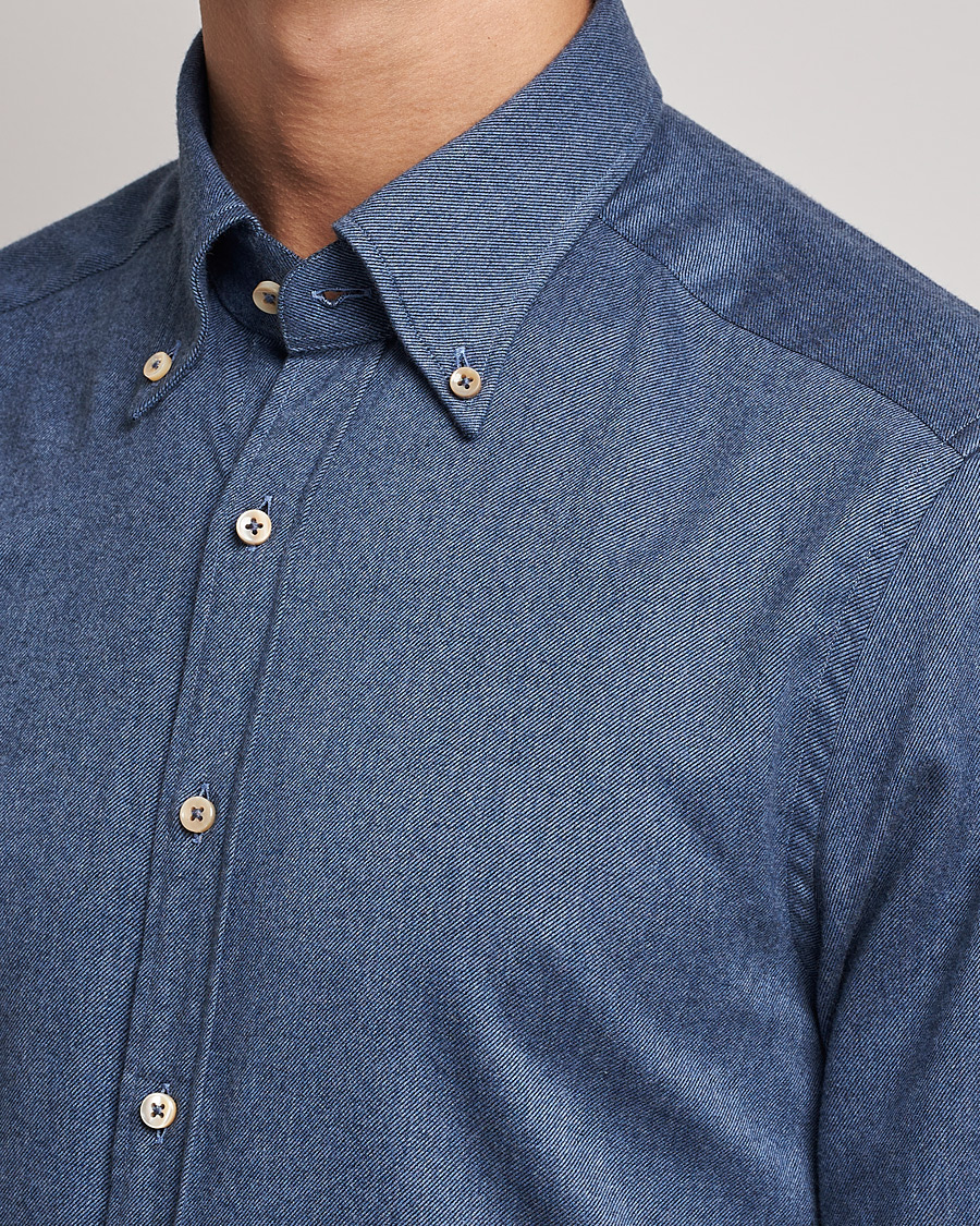Uomini | Camicie | Stenströms | Slimline Flannel Shirt Blue