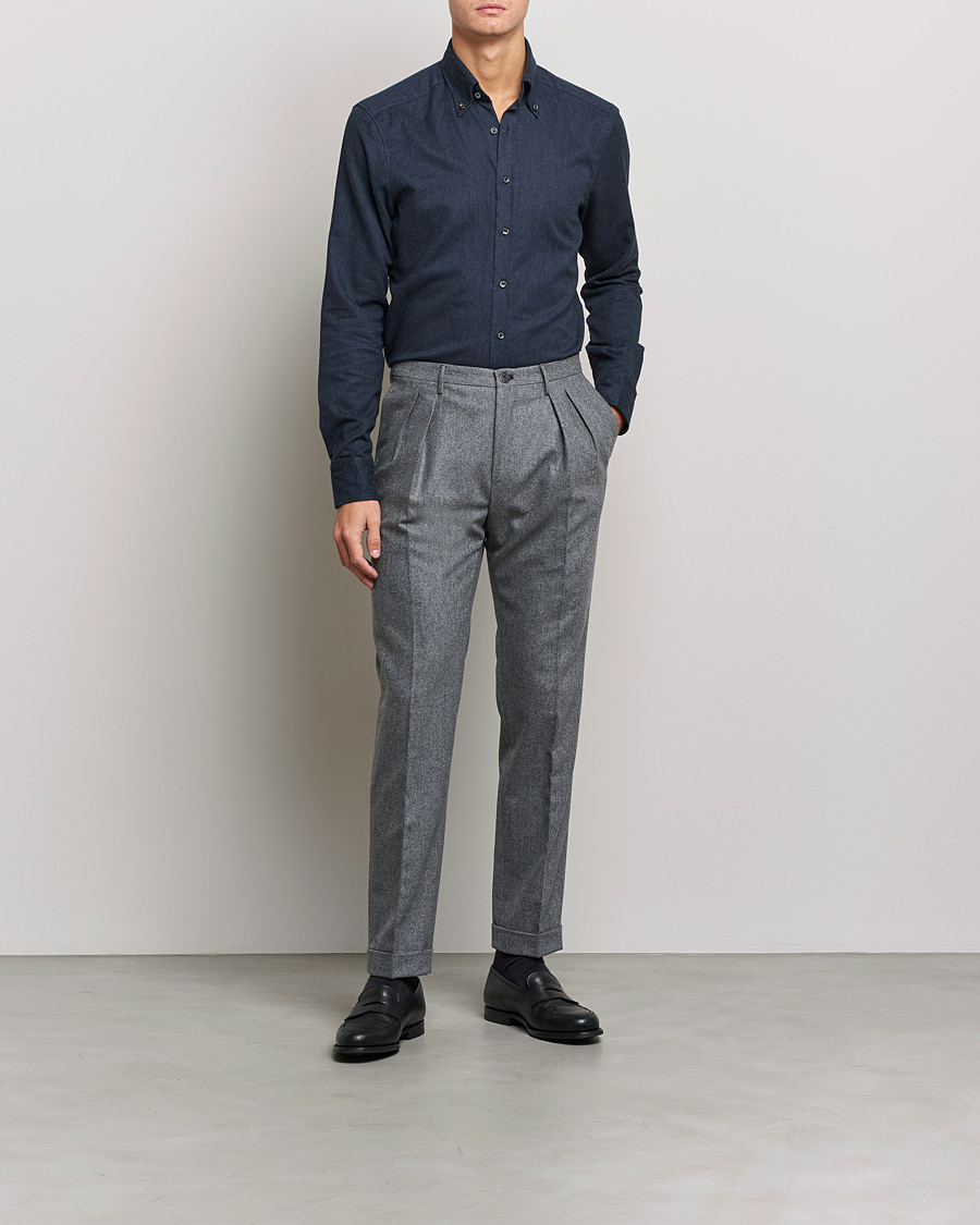 Uomini | Camicie | Stenströms | Slimline Flannel Shirt Navy