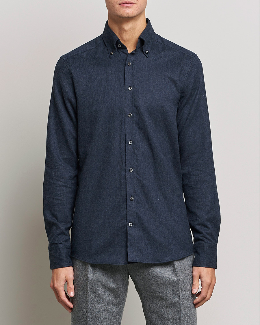 Uomini | Camicie | Stenströms | Slimline Flannel Shirt Navy