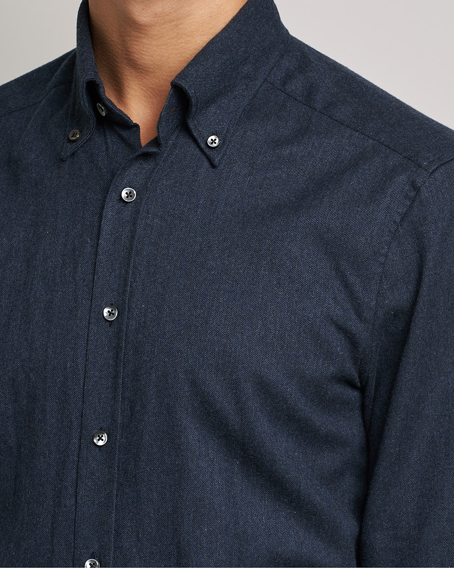 Uomini | Camicie | Stenströms | Slimline Flannel Shirt Navy