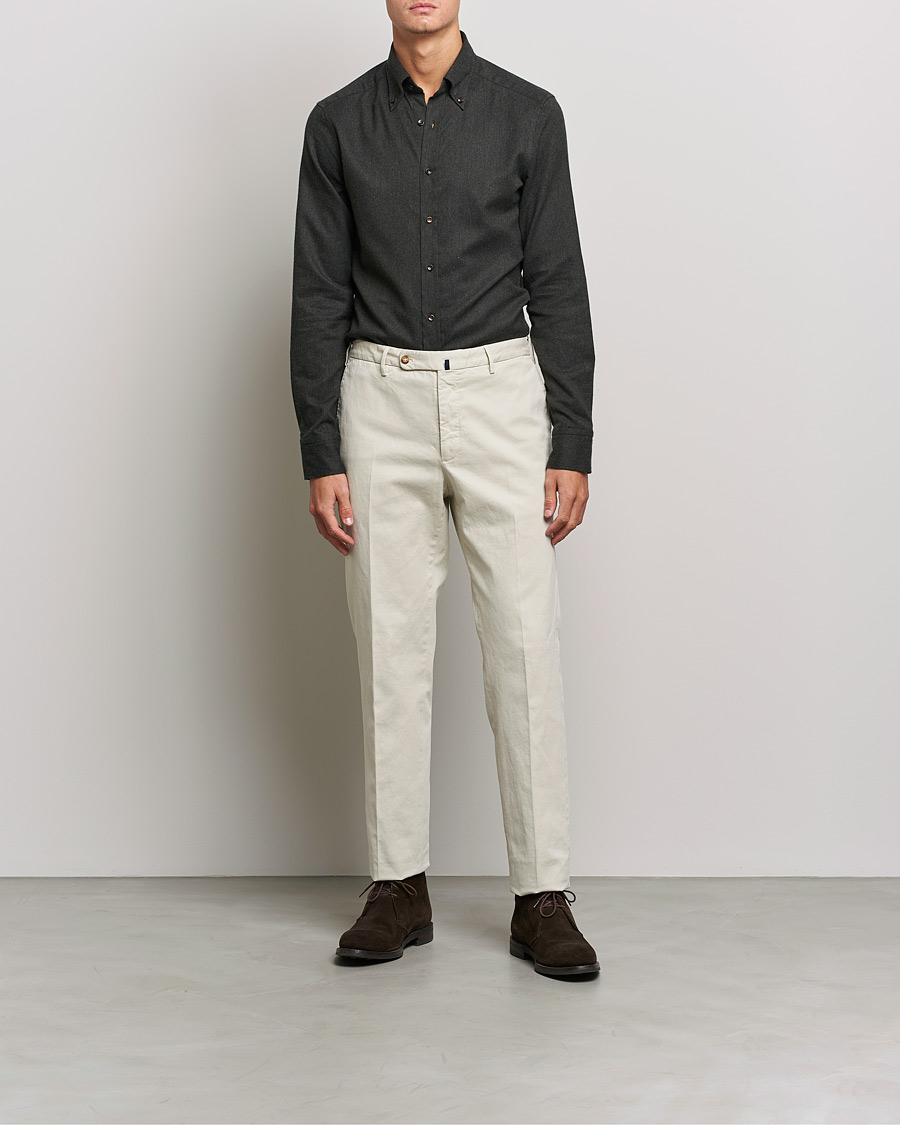 Uomini | Camicie | Stenströms | Slimline Flannel Shirt Dark Green