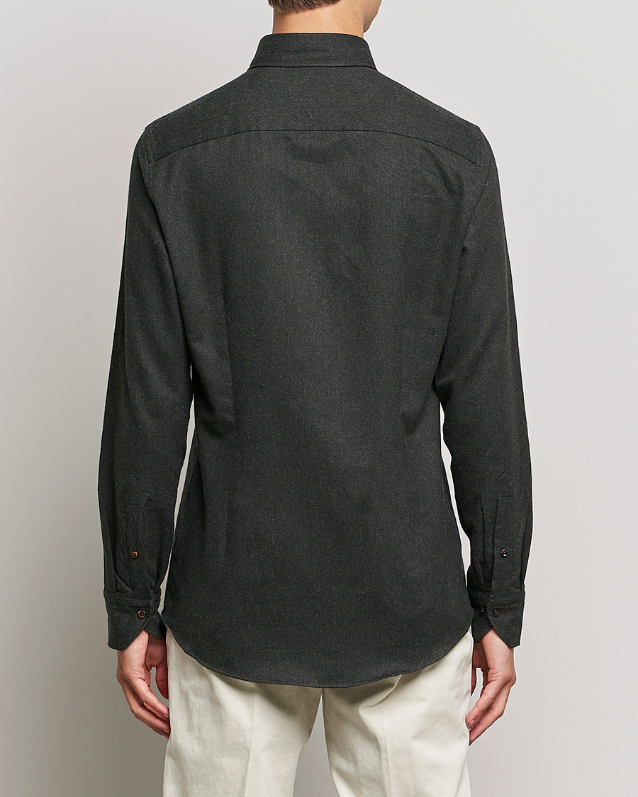 Uomini | Camicie | Stenströms | Slimline Flannel Shirt Dark Green