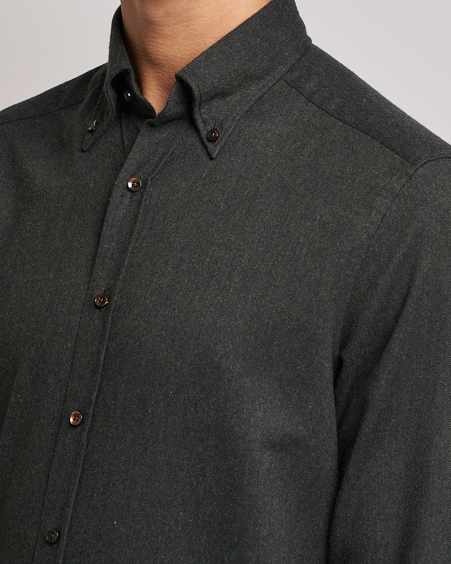 Uomini | Camicie | Stenströms | Slimline Flannel Shirt Dark Green