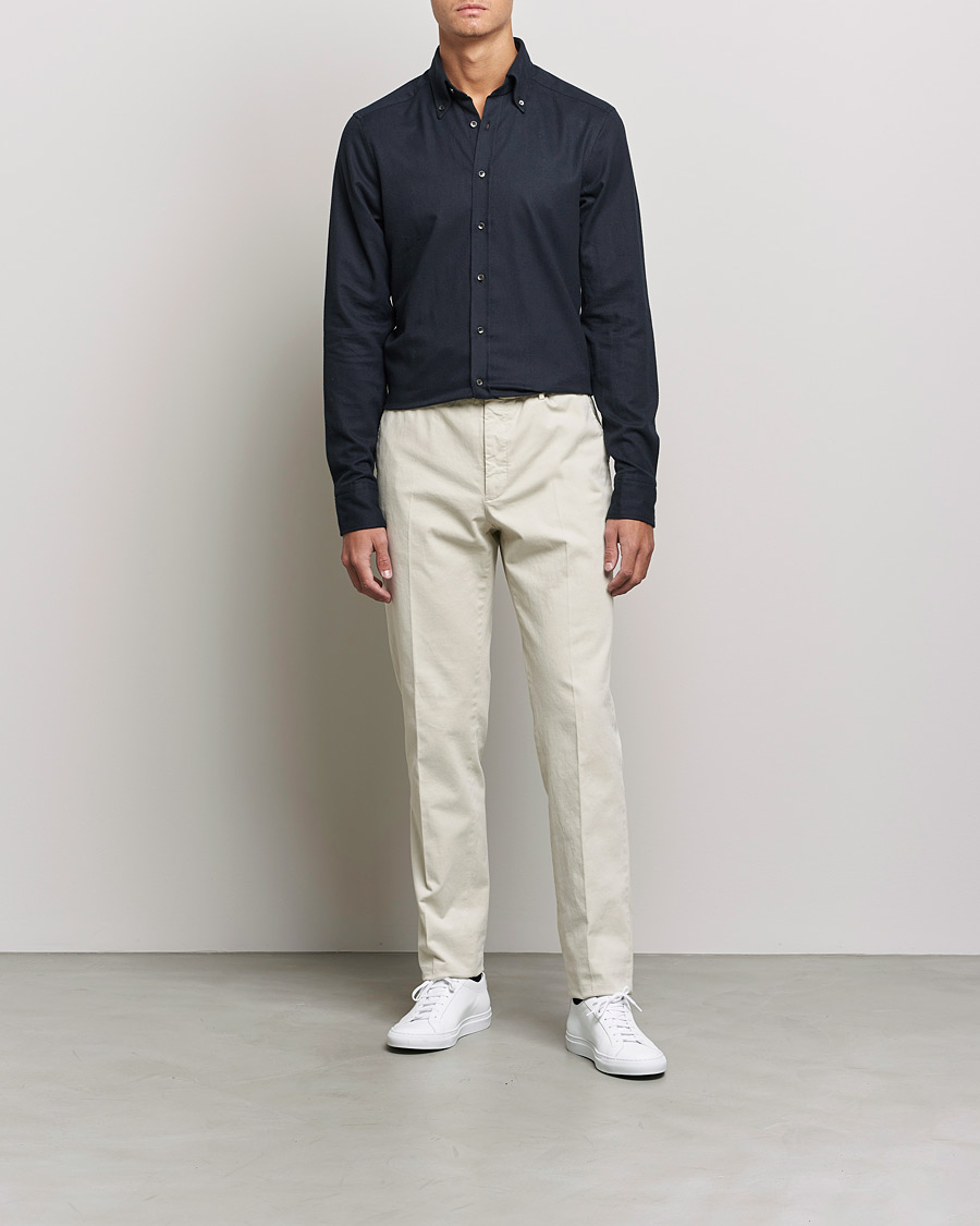 Uomini | Camicie | Stenströms | Slimline Flannel Shirt Black