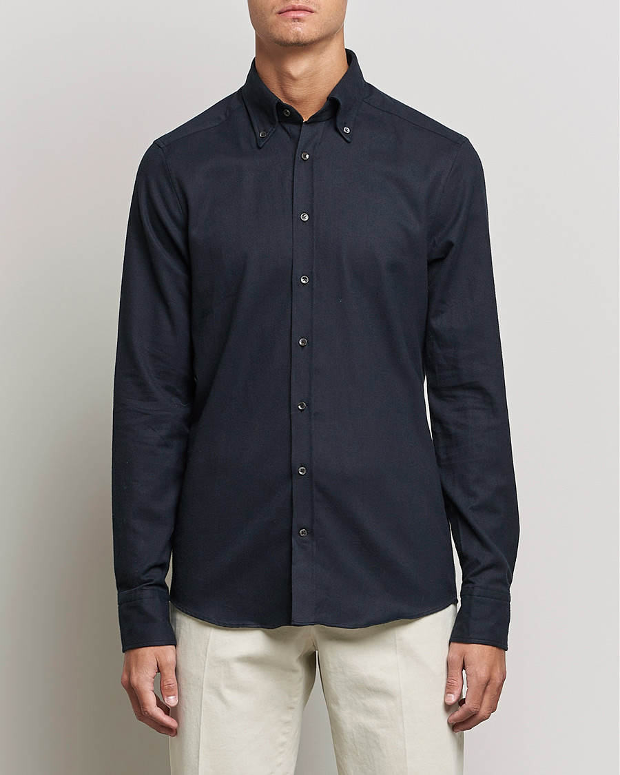 Uomini | Camicie | Stenströms | Slimline Flannel Shirt Black