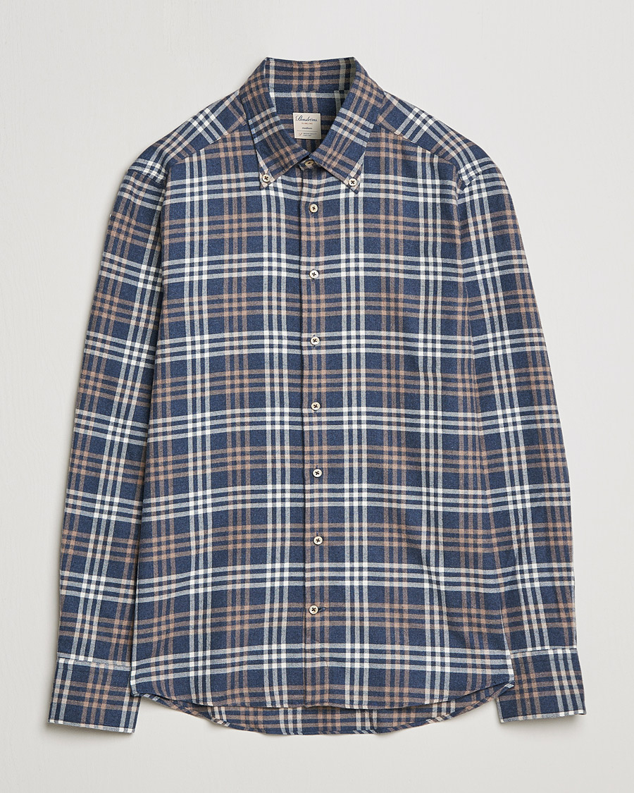 Uomini | Camicie | Stenströms | Slimline Checked Flannel Shirt Blue