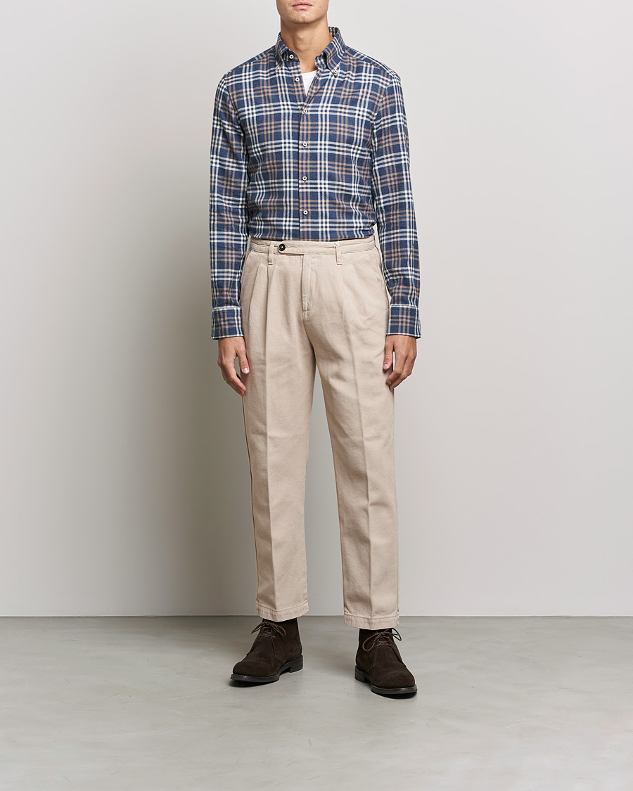 Uomini | Camicie | Stenströms | Slimline Checked Flannel Shirt Blue