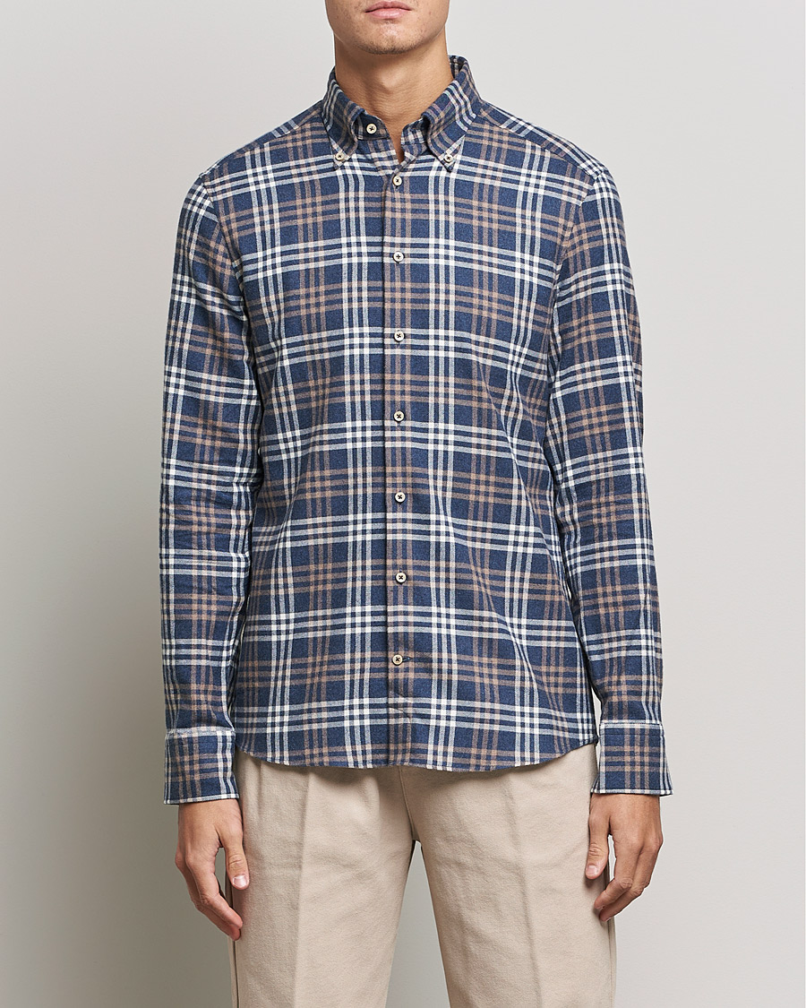 Uomini | Camicie | Stenströms | Slimline Checked Flannel Shirt Blue