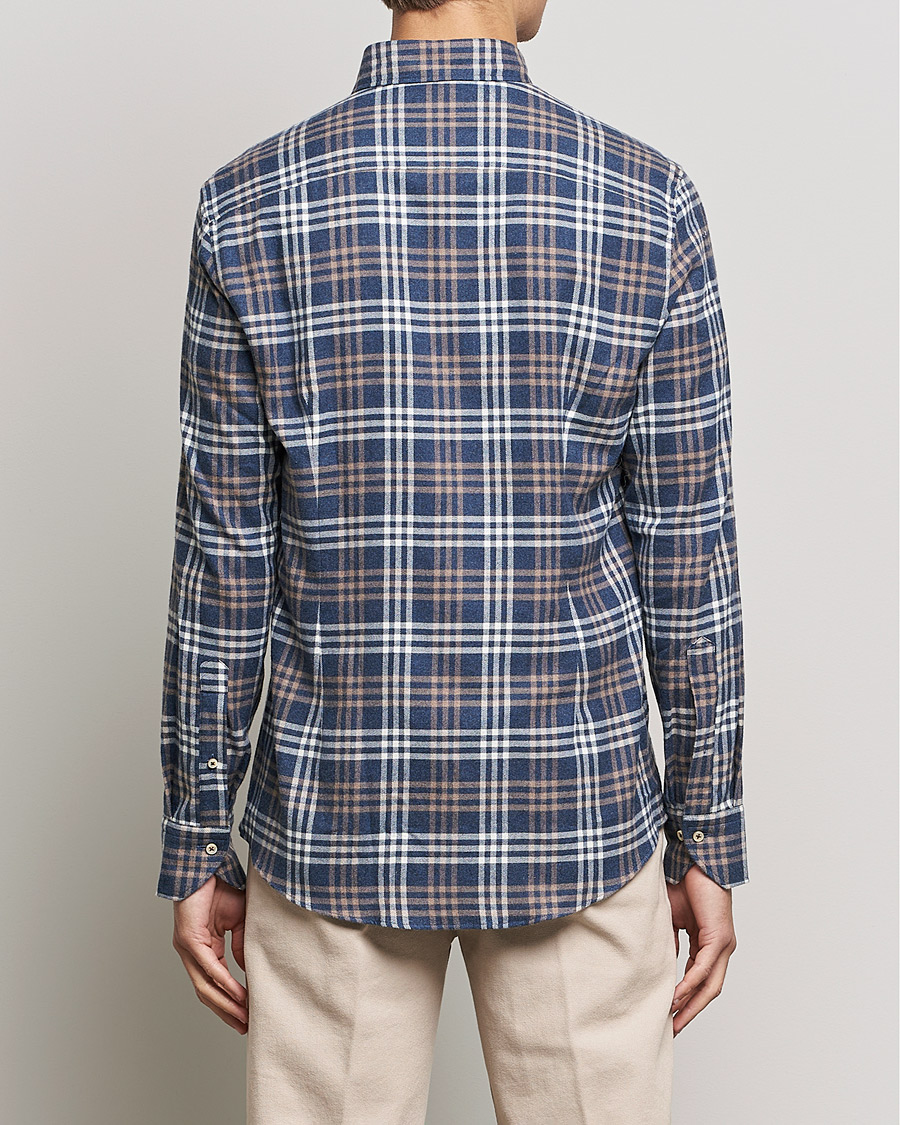 Uomini | Camicie | Stenströms | Slimline Checked Flannel Shirt Blue