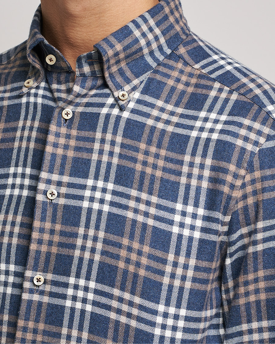 Uomini | Camicie | Stenströms | Slimline Checked Flannel Shirt Blue