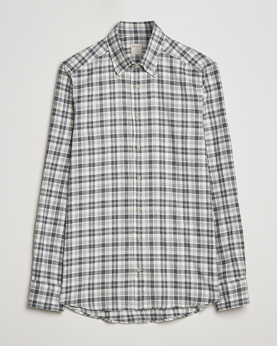 Uomini | Camicie | Stenströms | Slimline Checked Flannel Shirt Grey/White
