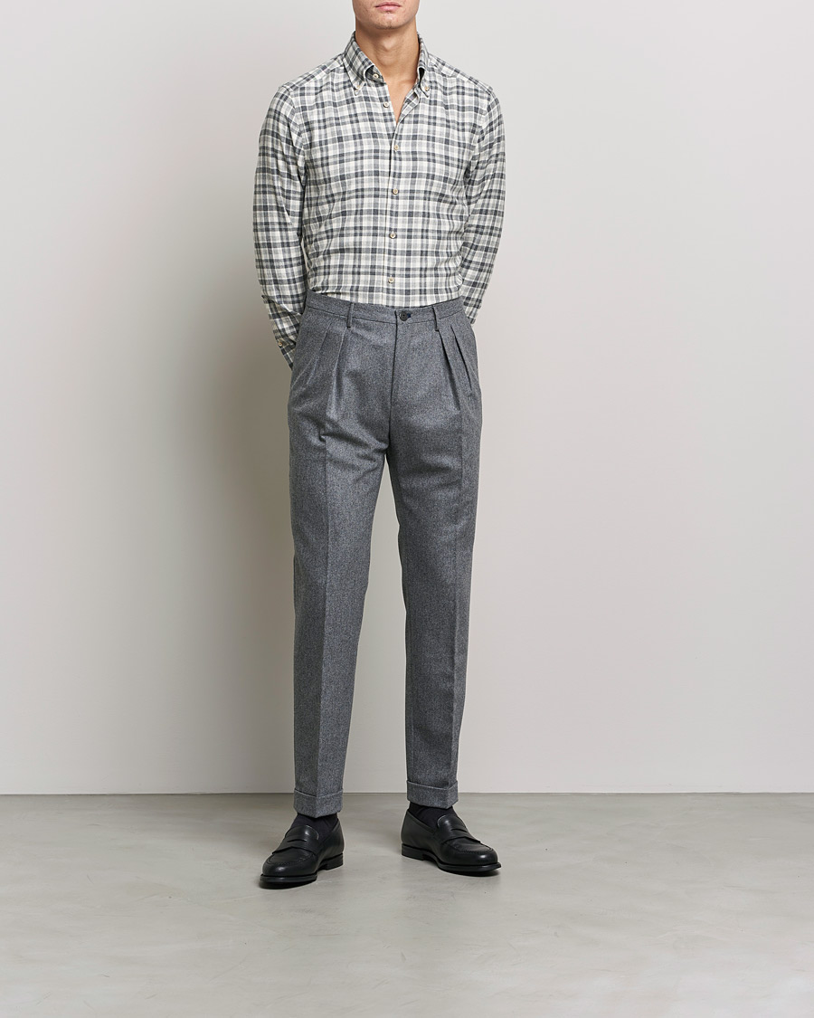 Uomini | Camicie | Stenströms | Slimline Checked Flannel Shirt Grey/White