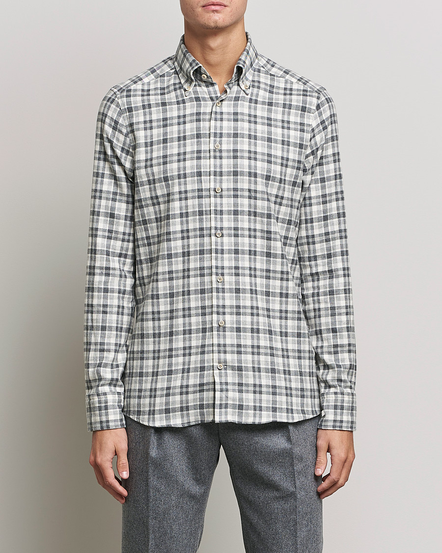 Uomini | Camicie | Stenströms | Slimline Checked Flannel Shirt Grey/White