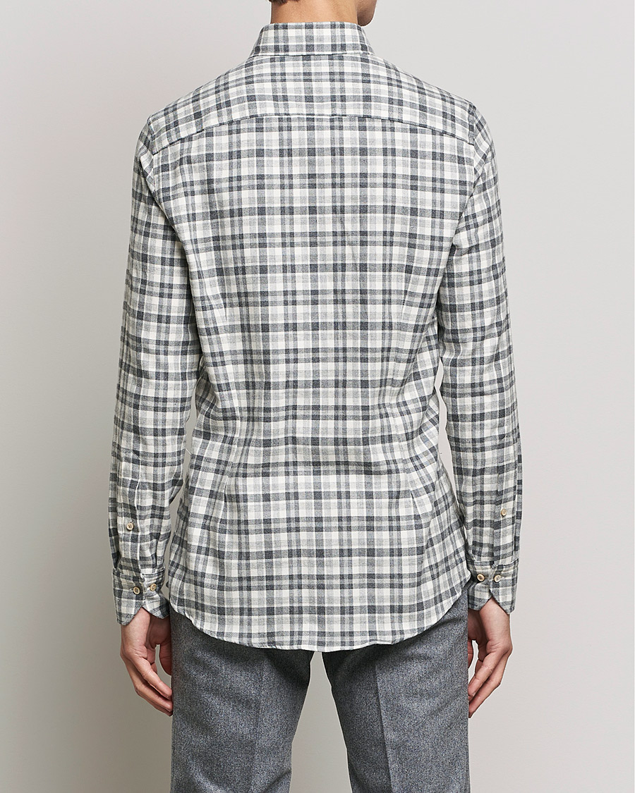 Uomini | Camicie | Stenströms | Slimline Checked Flannel Shirt Grey/White