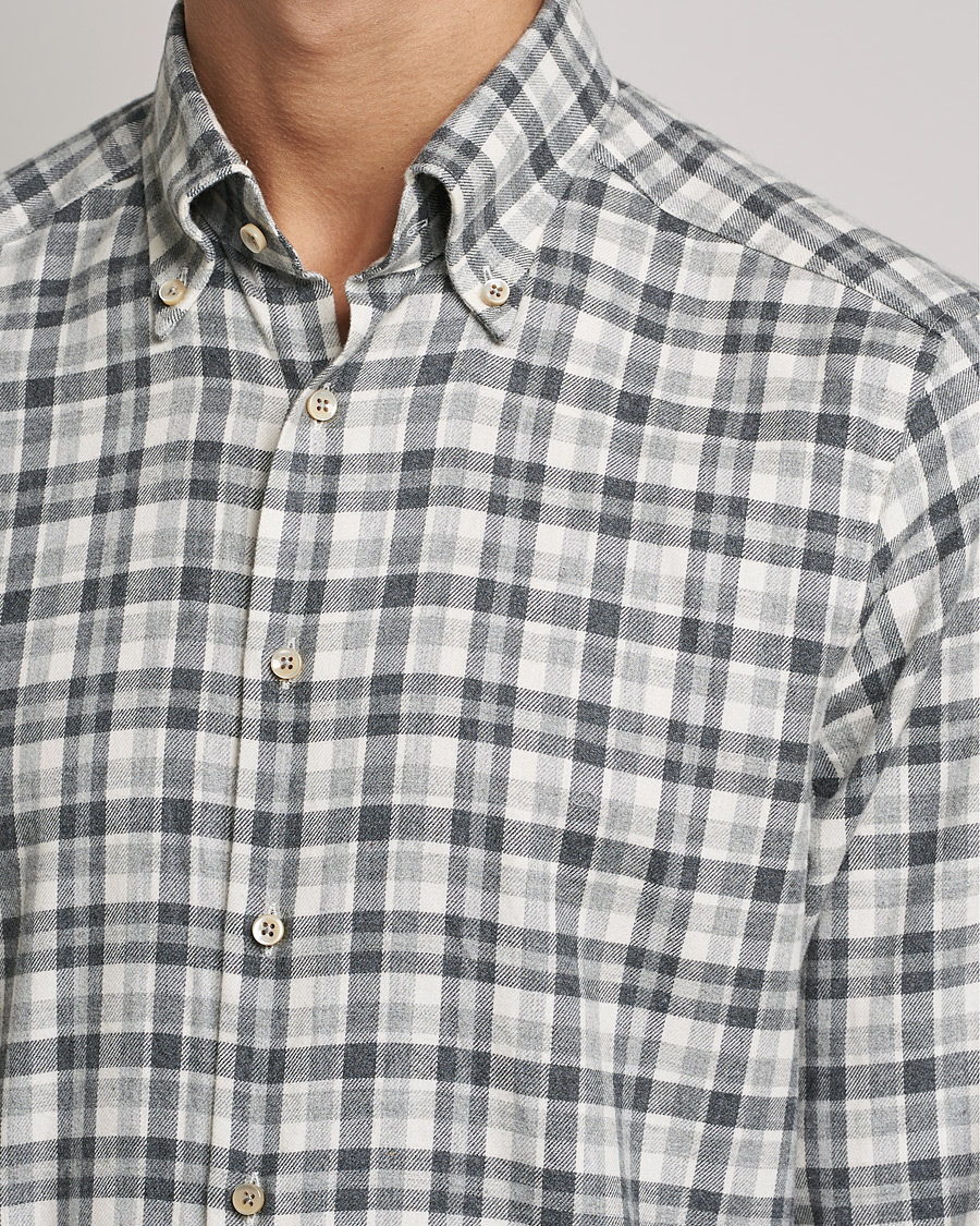 Uomini | Camicie | Stenströms | Slimline Checked Flannel Shirt Grey/White