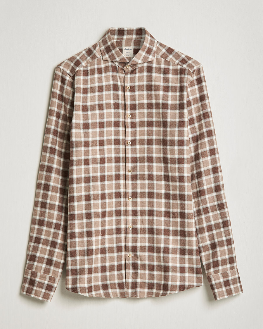 Uomini | Camicie | Stenströms | Slimline Checked Flannel Shirt Brown