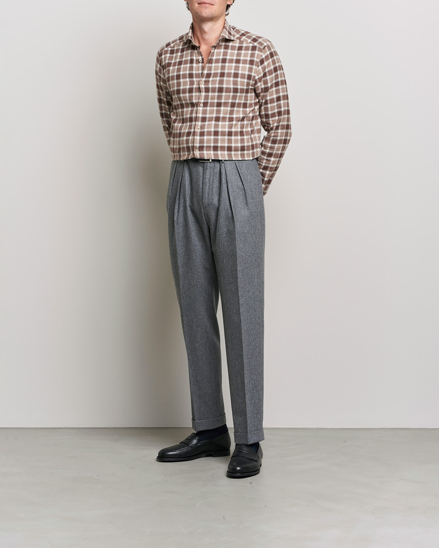 Uomini | Camicie | Stenströms | Slimline Checked Flannel Shirt Brown