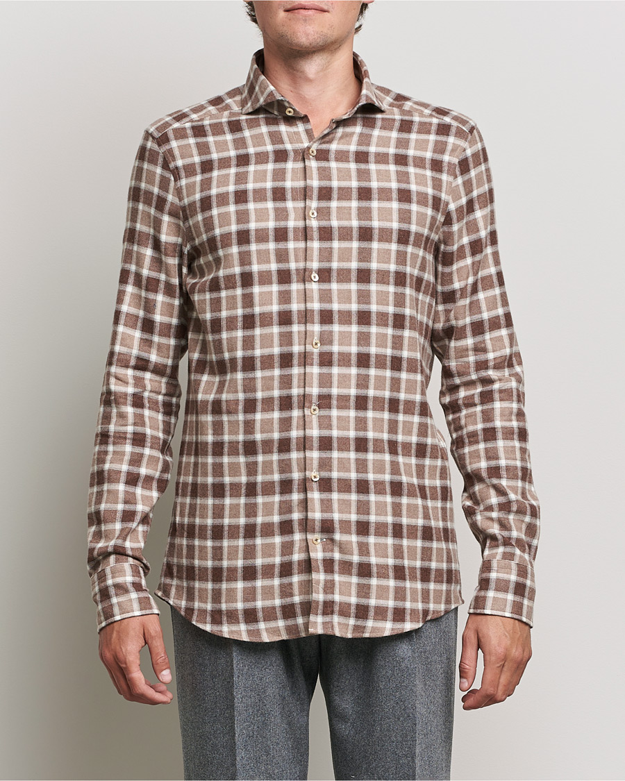 Uomini | Camicie | Stenströms | Slimline Checked Flannel Shirt Brown