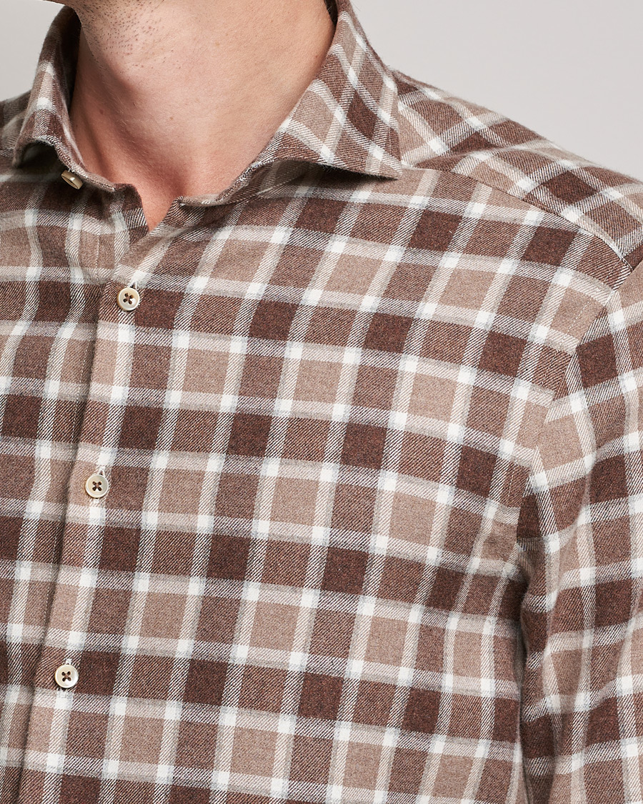 Uomini | Camicie | Stenströms | Slimline Checked Flannel Shirt Brown