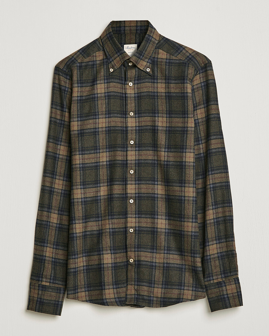 Uomini | Camicie | Stenströms | Slimline Checked Flannel Shirt Dark Green